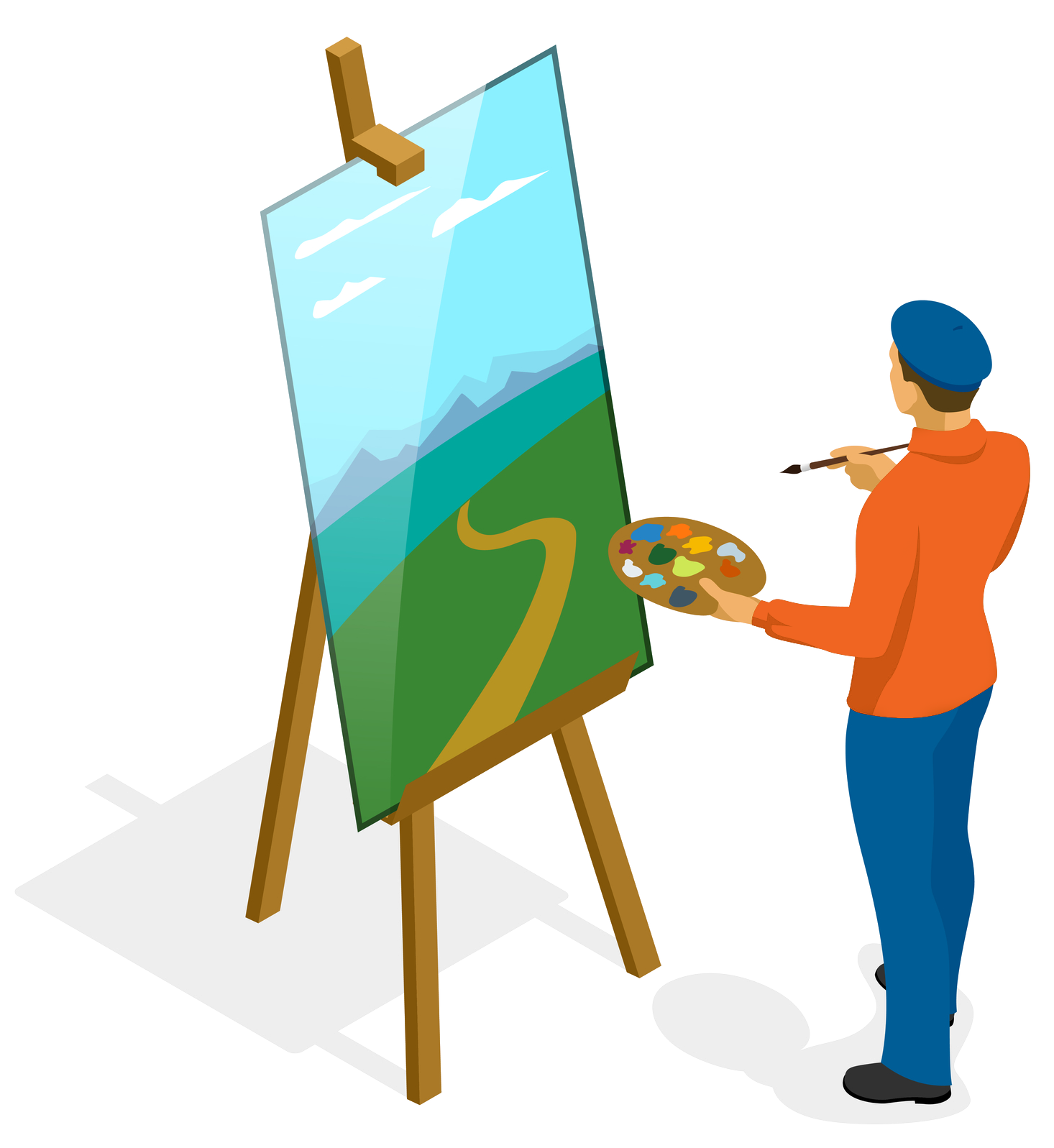 Illustration of artist with canvas